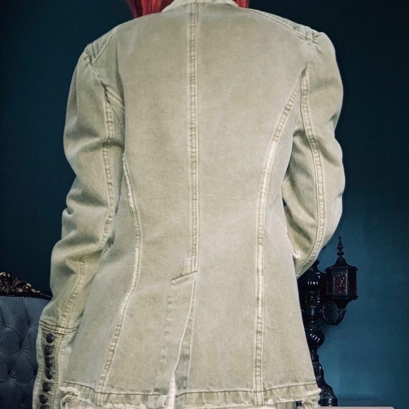 Free People Denim Seamed and Structured Military Jacket Buttons Olive Green XS - Picture 3 of 11